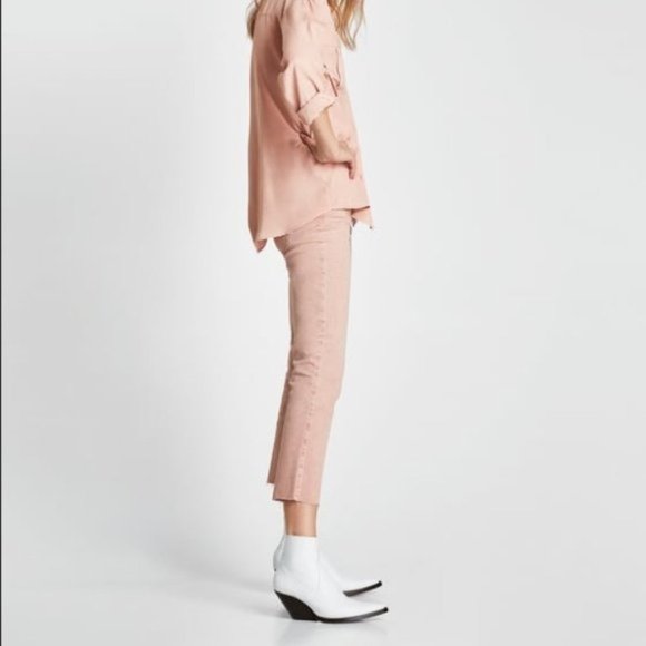 ZARA Basic blush pink straight cropped jeans sz 2 ii - Picture 3 of 8